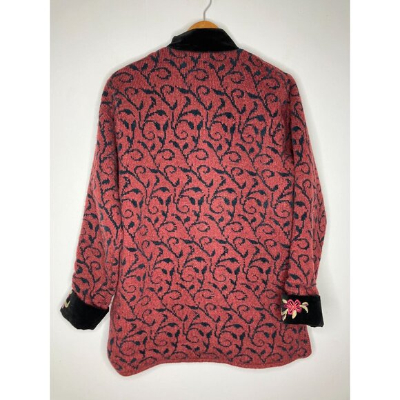 Icelandic Design Embroidered Floral Wool Blend Velvet Trim Womens Medium - Picture 7 of 8